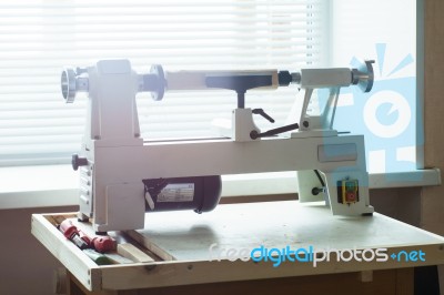 Mini Woodworking Lathe Stock Photo