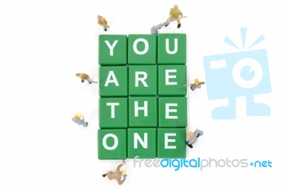 Miniature Worker Team Building Word You Are The One On White Bac… Stock Photo