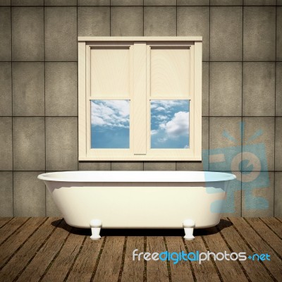 Minimalist Bathtub In A Retro Bathroom Stock Image