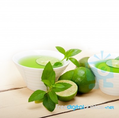 Mint Infusion Tea Tisane With Lime Stock Photo