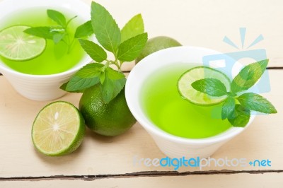 Mint Infusion Tea Tisane With Lime Stock Photo