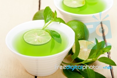 Mint Infusion Tea Tisane With Lime Stock Photo