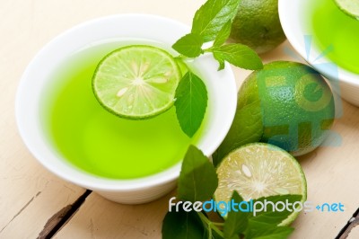 Mint Infusion Tea Tisane With Lime Stock Photo