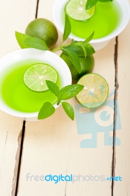 Mint Infusion Tea Tisane With Lime Stock Photo