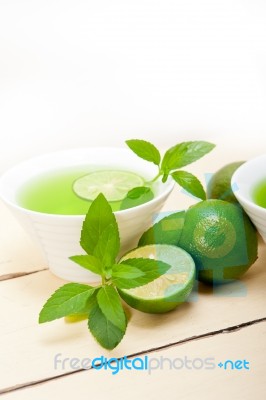 Mint Infusion Tea Tisane With Lime Stock Photo