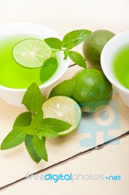 Mint Infusion Tea Tisane With Lime Stock Photo