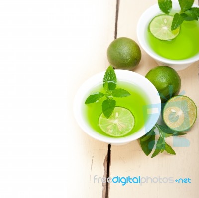 Mint Infusion Tea Tisane With Lime Stock Photo