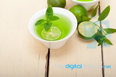 Mint Infusion Tea Tisane With Lime Stock Photo