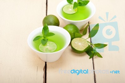 Mint Infusion Tea Tisane With Lime Stock Photo