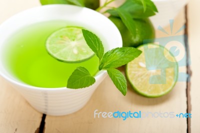 Mint Infusion Tea Tisane With Lime Stock Photo