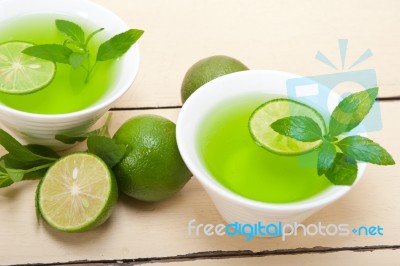 Mint Infusion Tea Tisane With Lime Stock Photo