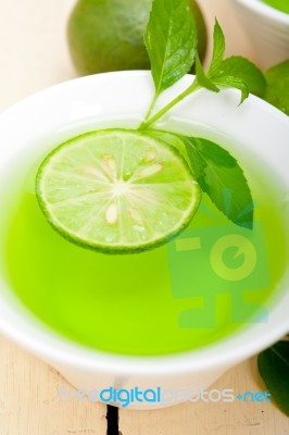 Mint Infusion Tea Tisane With Lime Stock Photo