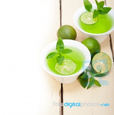 Mint Infusion Tea Tisane With Lime Stock Photo