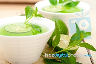 Mint Infusion Tea Tisane With Lime Stock Photo