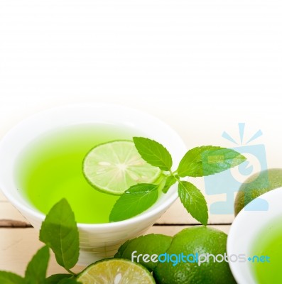 Mint Infusion Tea Tisane With Lime Stock Photo