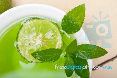 Mint Infusion Tea Tisane With Lime Stock Photo