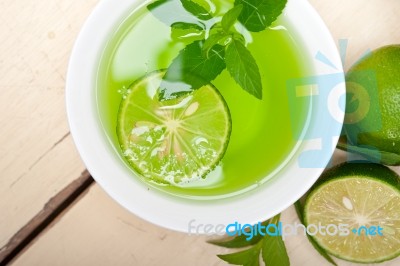 Mint Infusion Tea Tisane With Lime Stock Photo