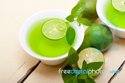 Mint Infusion Tea Tisane With Lime Stock Photo