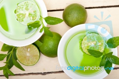 Mint Infusion Tea Tisane With Lime Stock Photo