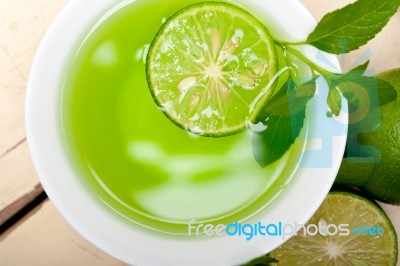 Mint Infusion Tea Tisane With Lime Stock Photo