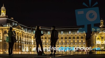 Miroir D'eau At Place De La Bourse In Bordeaux Stock Photo