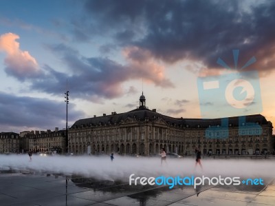 Miroir D'eau At Place De La Bourse In Bordeaux Stock Photo