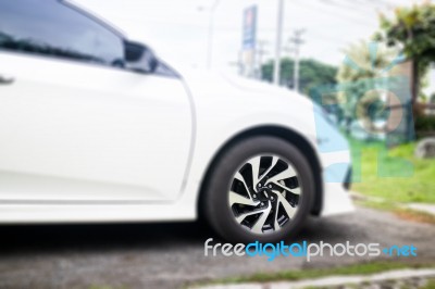 Mirror Side Of White Modern Car Stock Photo