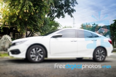 Mirror Side Of White Modern Car Stock Photo