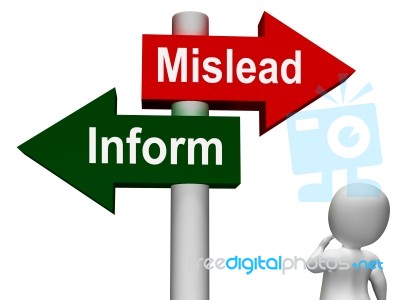 Mislead Inform Signpost Shows Misleading Or Informative Advice Stock Image