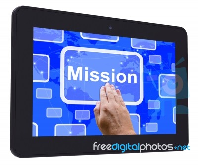 Mission Tablet Touch Screen Shows Strategy And Vision Stock Image