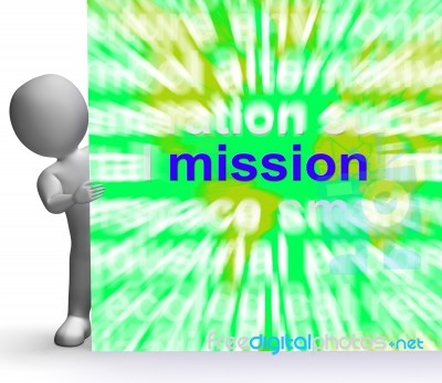 Mission Word Cloud Sign Shows Strategy And Vision Stock Image