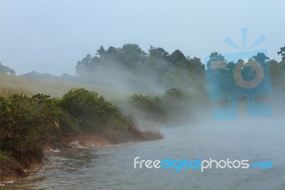 Mist At The Reservoir Stock Photo