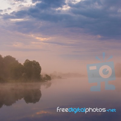 Misty Morning On The Lake Stock Photo