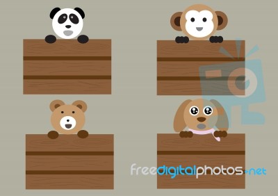 Mix Animals Standing On Wood Box Stock Image