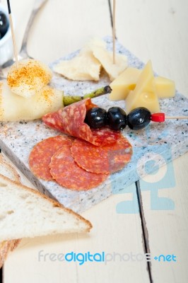 Mix Cold Cut On A Stone With Fresh Pears Stock Photo