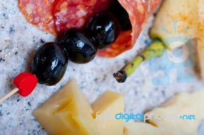 Mix Cold Cut On A Stone With Fresh Pears Stock Photo