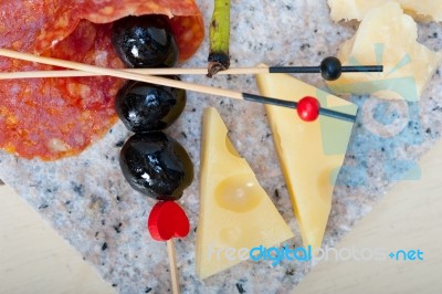 Mix Cold Cut On A Stone With Fresh Pears Stock Photo