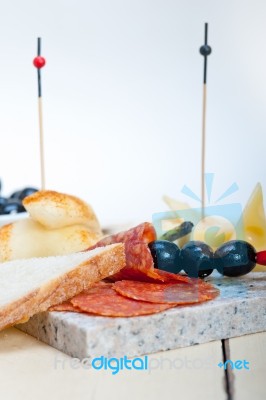 Mix Cold Cut On A Stone With Fresh Pears Stock Photo