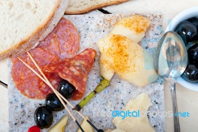 Mix Cold Cut On A Stone With Fresh Pears Stock Photo