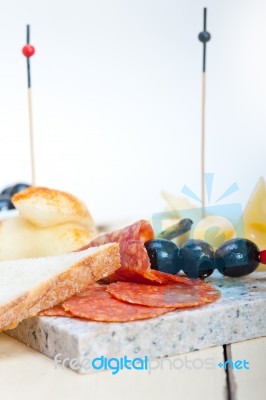 Mix Cold Cut On A Stone With Fresh Pears Stock Photo