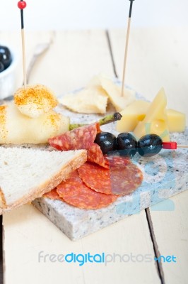 Mix Cold Cut On A Stone With Fresh Pears Stock Photo