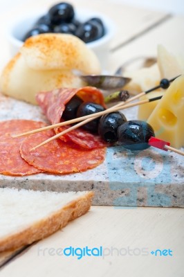 Mix Cold Cut On A Stone With Fresh Pears Stock Photo