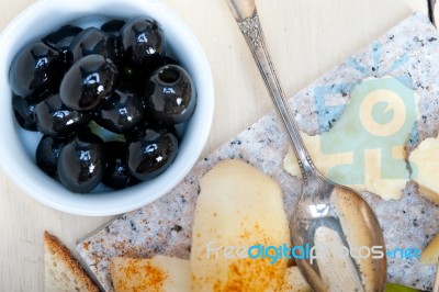 Mix Cold Cut On A Stone With Fresh Pears Stock Photo