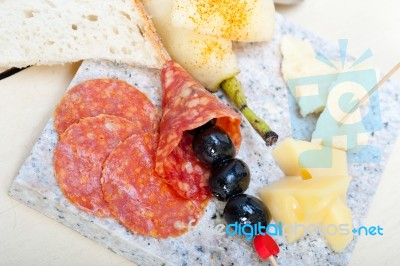 Mix Cold Cut On A Stone With Fresh Pears Stock Photo