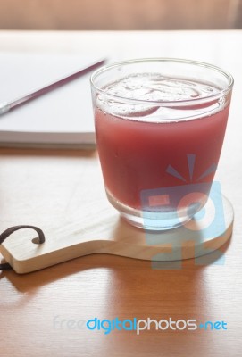 Mix Fruit Juice On Working Table Stock Photo