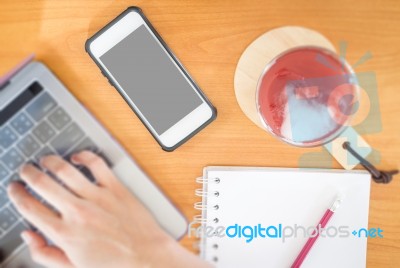 Mix Fruit Juice On Working Table Stock Photo