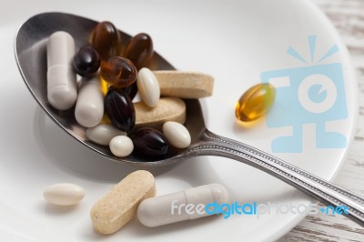 Mix Supplement Antioxidant Still Life Stock Photo