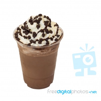 Mocha Coffee Smoothie In Takeaway Glass Isolated On White Backgr… Stock Photo