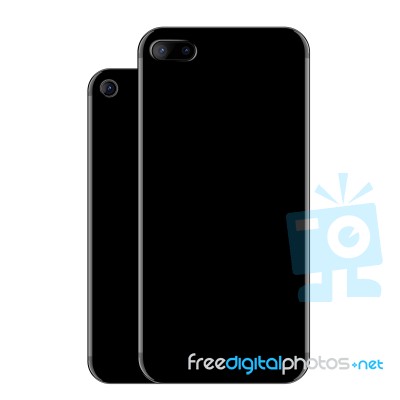 Mock Up Black Phone Showing Back Side On White Background Stock Image