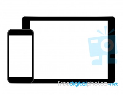 Mock Up Phone And Tablet Black Color On White Background Stock Image